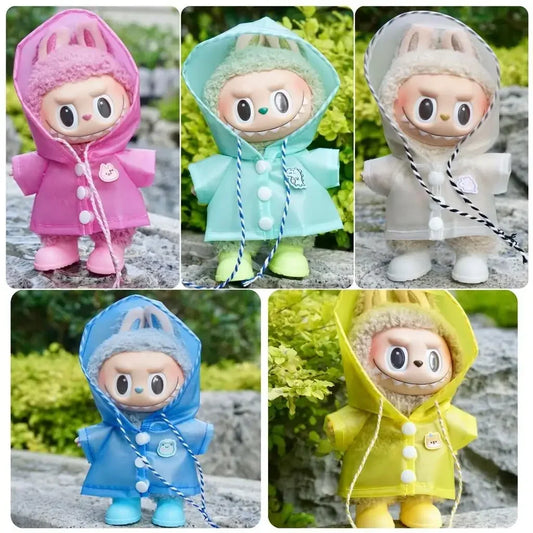 For 15/17cm Labubu Raincoat V1/v2/v3 Clothes Outfit 10cm Cotton Doll Clothes Animal Poncho Raincoat Hooded Cape Doll Accessories