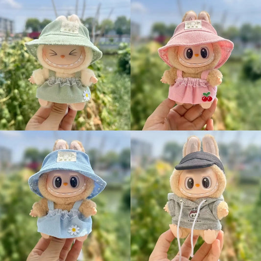 Cute Mini Plush Doll'S Dress with Hat17cm Labubu I II Idol Dolls Accessories For Korea Kpop Exo Sitting Party Clothing
