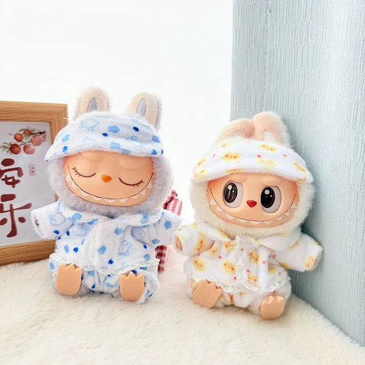 Adorable Labubu Mini Pajamas with Eye Mask - Three-piece Kawaii Set for 15-17cm Plush Dolls