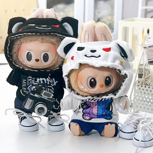 Adorable Baby Clothing - 15cm/17cm Hangaring Labubu Overalls with Bear Pattern Camera Shoes